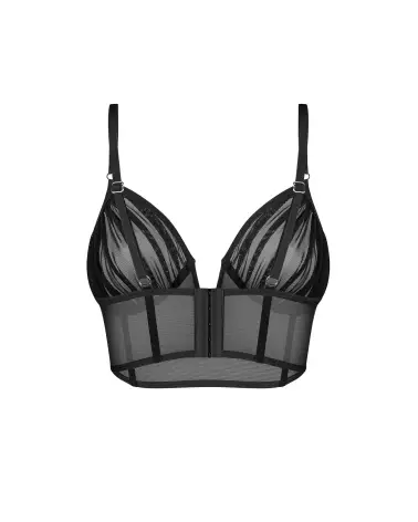 Guêpière noire Aurorium Obsessive avec baleines verticales et maille transparente-2