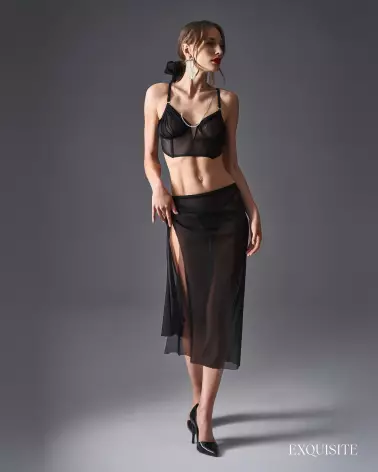 Guêpière noire Aurorium Obsessive avec baleines verticales et maille transparente-4