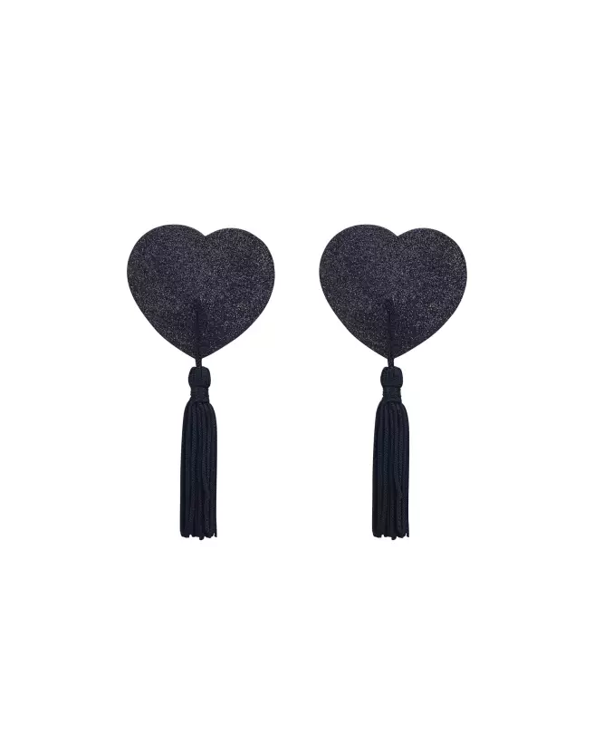 Cache-tétons noirs Secret Spark d'Obsessive avec paillettes et pompons-1
