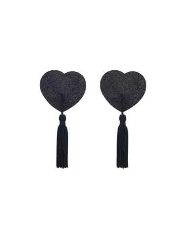 Cache-tétons noirs Secret Spark d'Obsessive avec paillettes et pompons-1