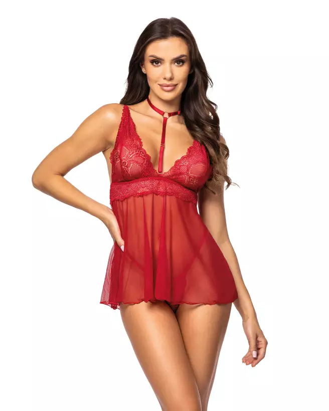Image Milana Babydoll Cherry de Beauty Night, lingerie rouge en dentelle avec design séduisant et élégant-1