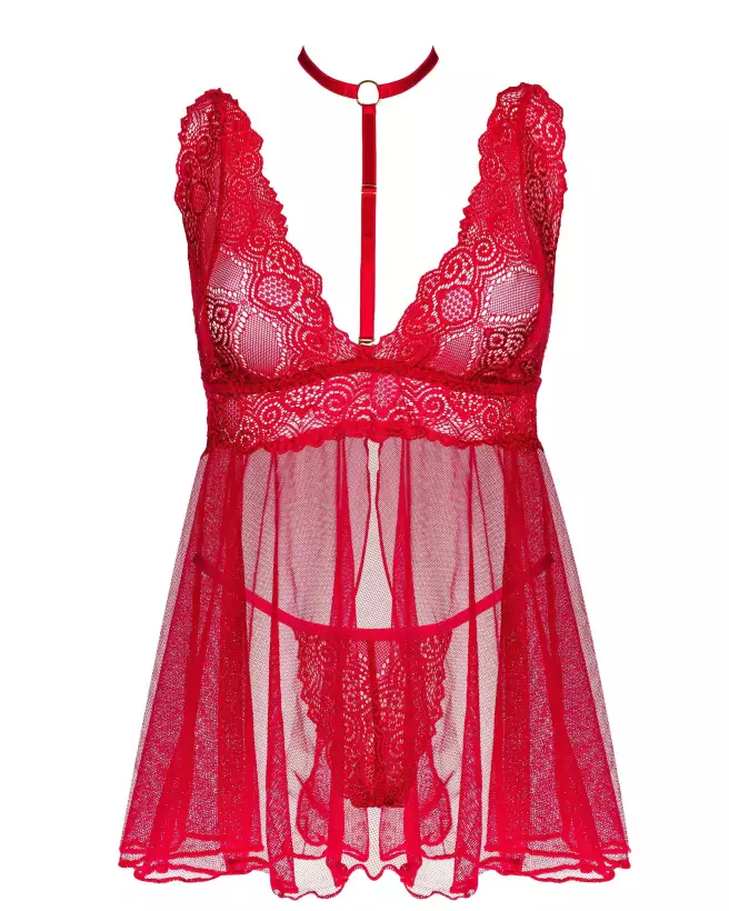 Image Milana Babydoll Cherry de Beauty Night, lingerie rouge en dentelle avec design séduisant et élégant-6