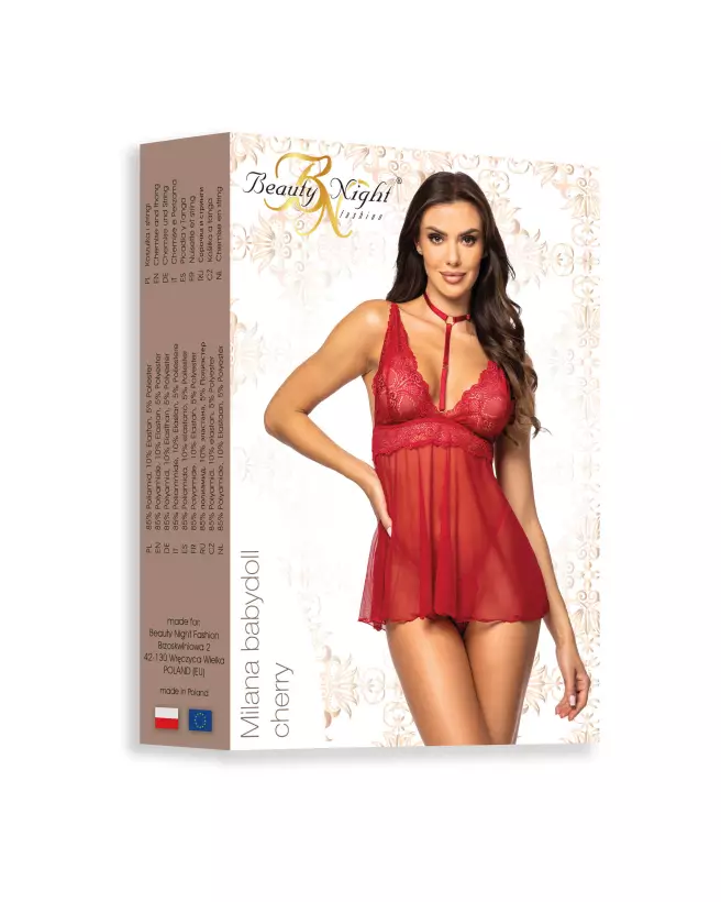 Image Milana Babydoll Cherry de Beauty Night, lingerie rouge en dentelle avec design séduisant et élégant-8