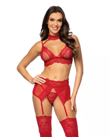 Ensemble lingerie Velvet Sin Cherry Beauty Night avec dentelle rouge et accessoires-1