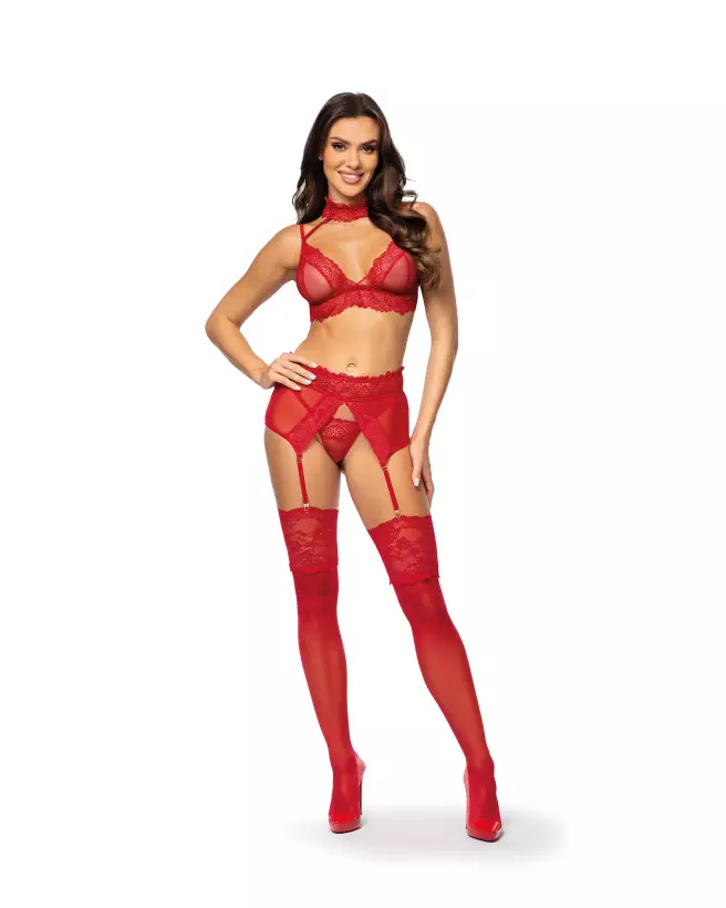 Ensemble lingerie Velvet Sin Cherry Beauty Night avec dentelle rouge et accessoires-3
