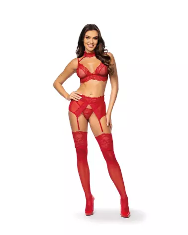 Ensemble lingerie Velvet Sin Cherry Beauty Night avec dentelle rouge et accessoires-3