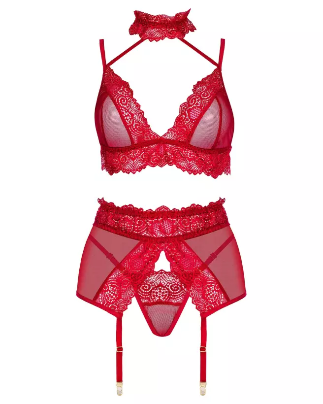 Ensemble lingerie Velvet Sin Cherry Beauty Night avec dentelle rouge et accessoires-6
