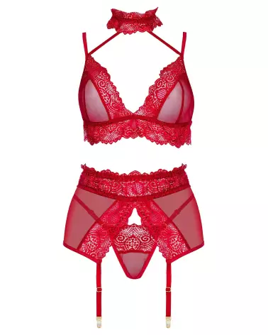 Ensemble lingerie Velvet Sin Cherry Beauty Night avec dentelle rouge et accessoires-6