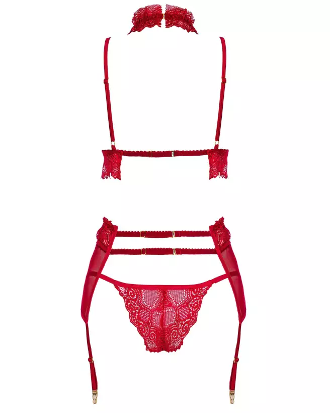 Ensemble lingerie Velvet Sin Cherry Beauty Night avec dentelle rouge et accessoires-7