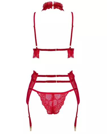 Ensemble lingerie Velvet Sin Cherry Beauty Night avec dentelle rouge et accessoires-7