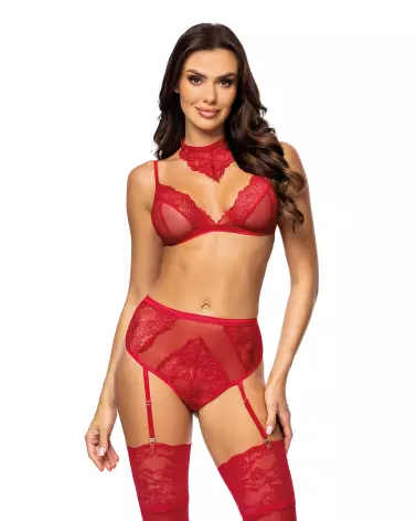 Cristalyn Ensemble Lingerie Cherry de Beauty Night en dentelle rouge, parfait pour occasions romantiques-1
