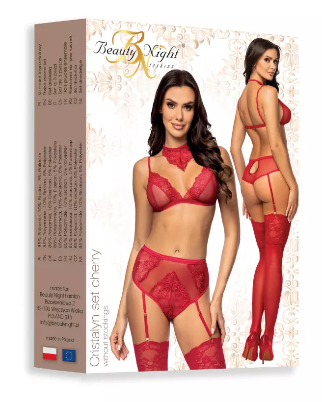 Cristalyn Ensemble Lingerie Cherry de Beauty Night en dentelle rouge, parfait pour occasions romantiques-21