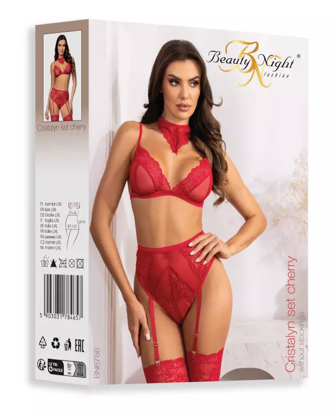 Cristalyn Ensemble Lingerie Cherry de Beauty Night en dentelle rouge, parfait pour occasions romantiques-22
