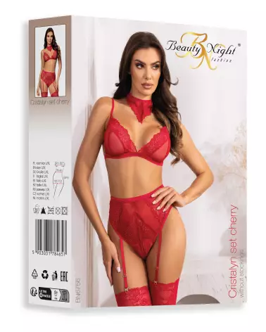 Cristalyn Ensemble Lingerie Cherry de Beauty Night en dentelle rouge, parfait pour occasions romantiques-22