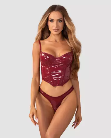 Image du corset et string rouge Redya par Obsessive, élégance et séduction en lingerie-2