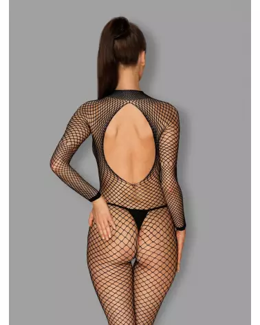 Image du Bodystocking N121 Noir Obsessive, lingerie séduisante avec entrejambe ouvert et dos nu-4