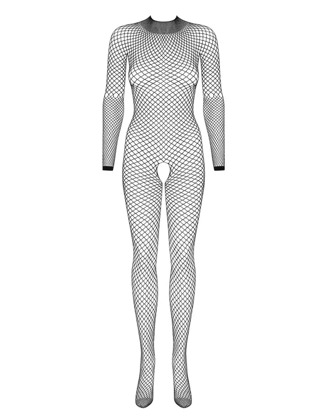 Image du Bodystocking N121 Noir Obsessive, lingerie séduisante avec entrejambe ouvert et dos nu-5