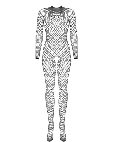 Image du Bodystocking N121 Noir Obsessive, lingerie séduisante avec entrejambe ouvert et dos nu-5