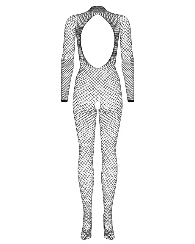 Image du Bodystocking N121 Noir Obsessive, lingerie séduisante avec entrejambe ouvert et dos nu-6