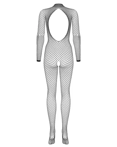 Image du Bodystocking N121 Noir Obsessive, lingerie séduisante avec entrejambe ouvert et dos nu-6
