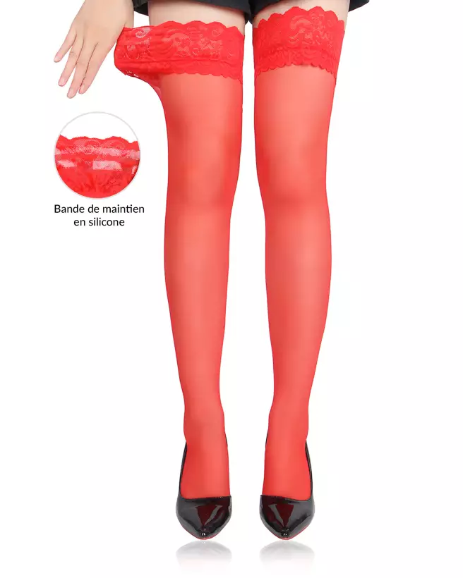 Bas autofixants rouge Paris Hollywood taille unique élégants et sexy-1