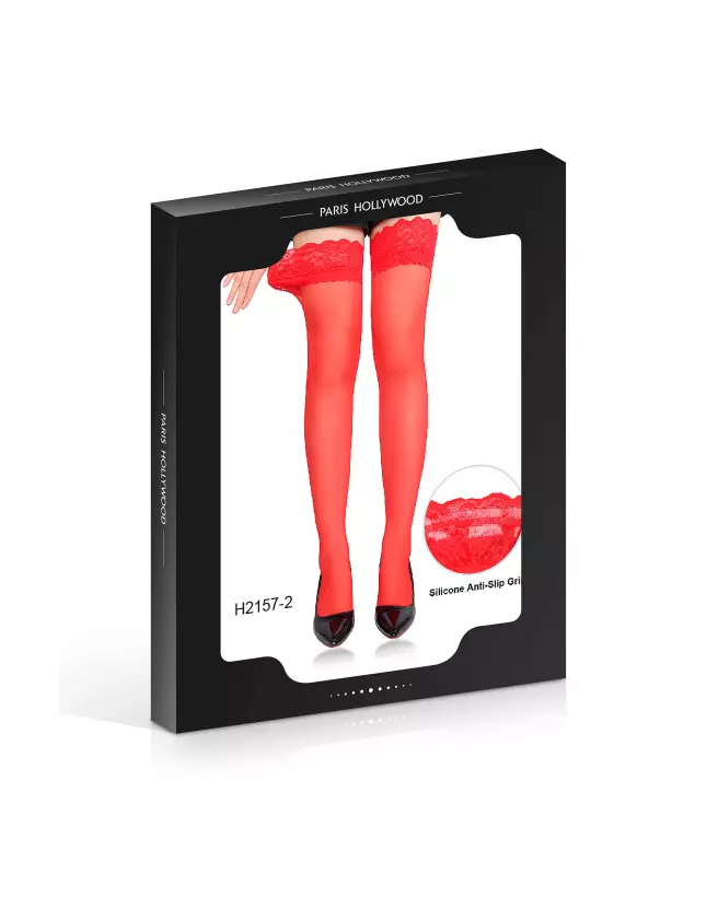 Bas autofixants rouge Paris Hollywood taille unique élégants et sexy-2
