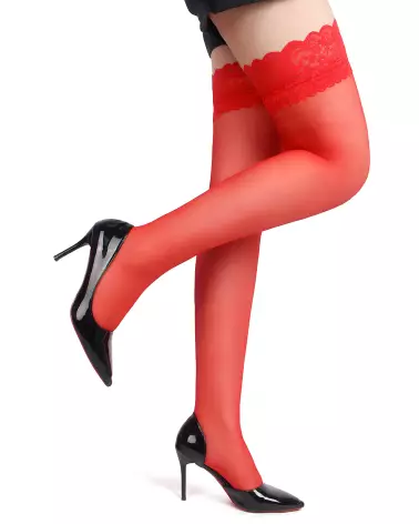 Bas autofixants rouge Paris Hollywood taille unique élégants et sexy-4