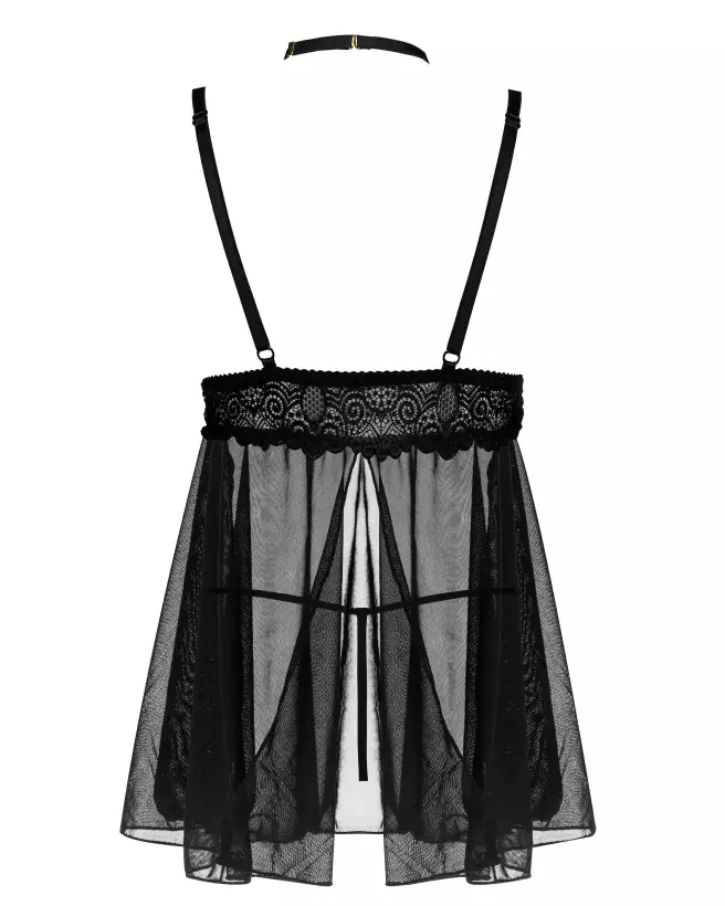 Milana Babydoll Noire Beauty Night en dentelle élégante et maille transparente-9
