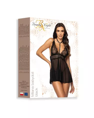 Milana Babydoll Noire Beauty Night en dentelle élégante et maille transparente-10