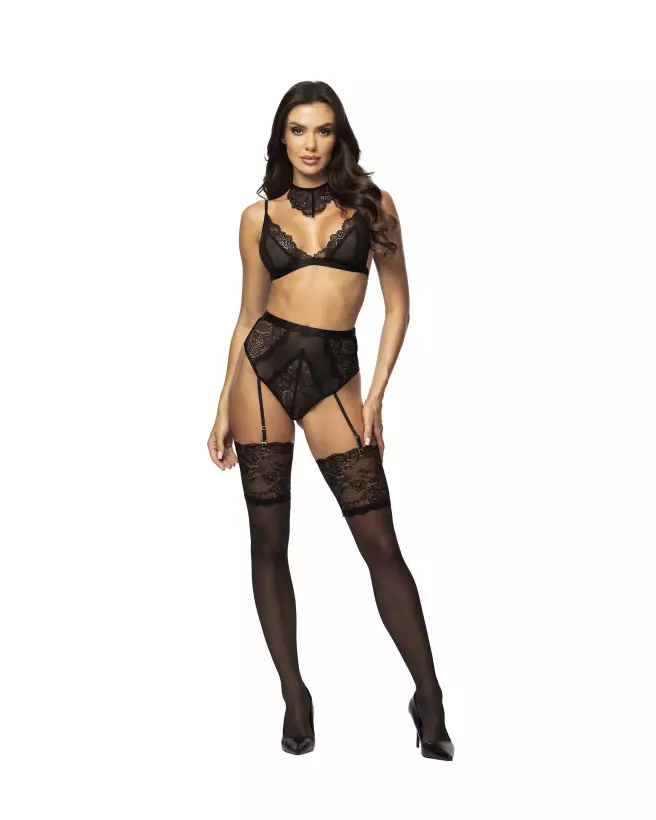 Beauty Night Cristalyn ensemble lingerie noir avec détails en dentelle et maille transparente-6