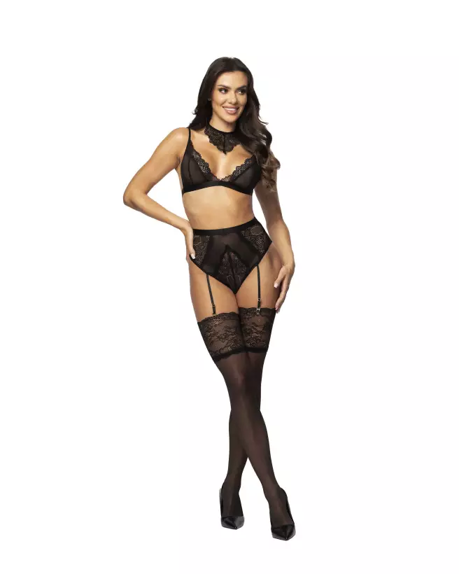 Beauty Night Cristalyn ensemble lingerie noir avec détails en dentelle et maille transparente-7