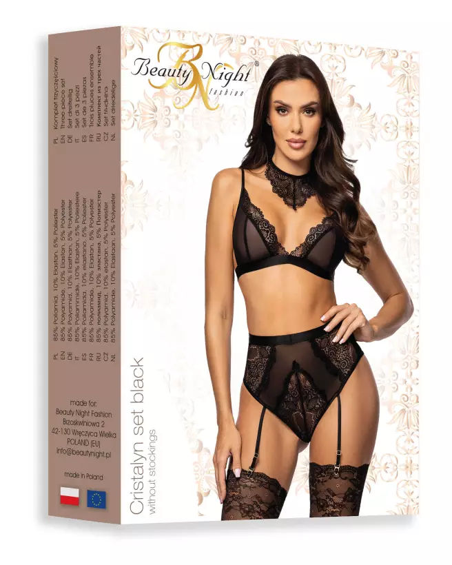 Beauty Night Cristalyn ensemble lingerie noir avec détails en dentelle et maille transparente-10
