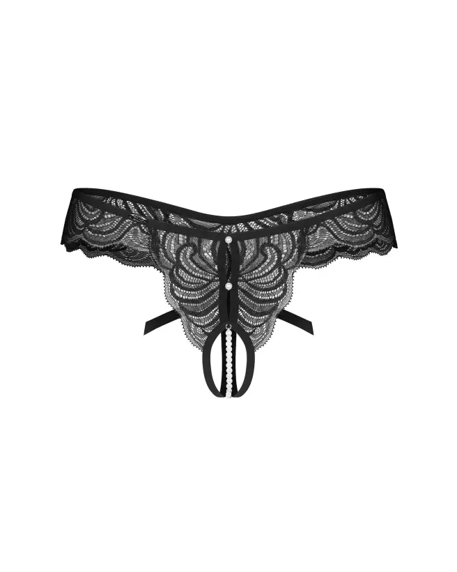 Image du Trinise String Ouvert Noir par Obsessive, lingerie séduisante avec détails en dentelle et perles-7