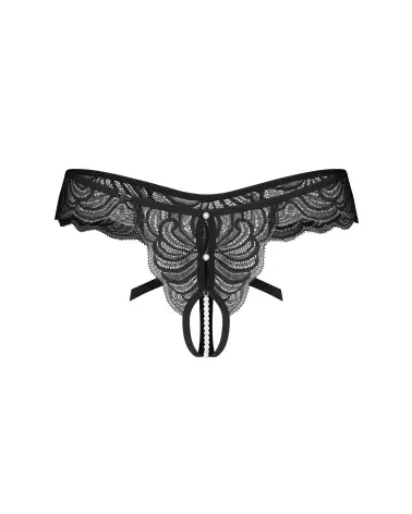 Image du Trinise String Ouvert Noir par Obsessive, lingerie séduisante avec détails en dentelle et perles-7