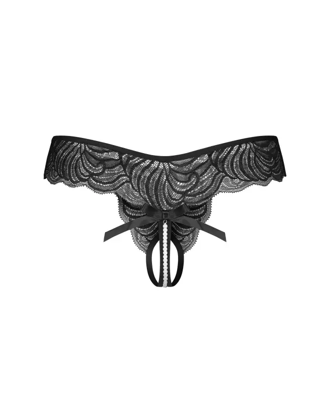 Image du Trinise String Ouvert Noir par Obsessive, lingerie séduisante avec détails en dentelle et perles-8