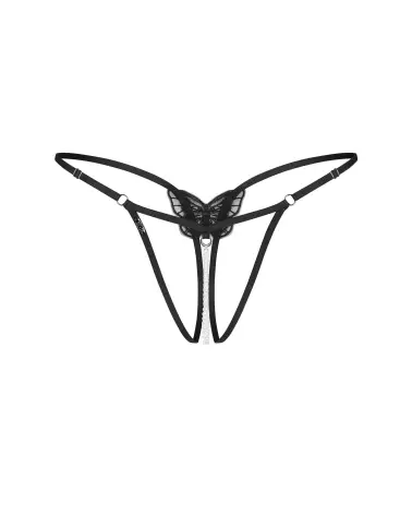 Isseme string ouvert noir Obsessive avec perles et motif papillon-6