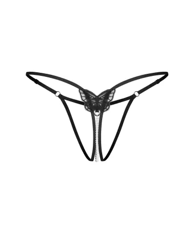 Isseme string ouvert noir Obsessive avec perles et motif papillon-7