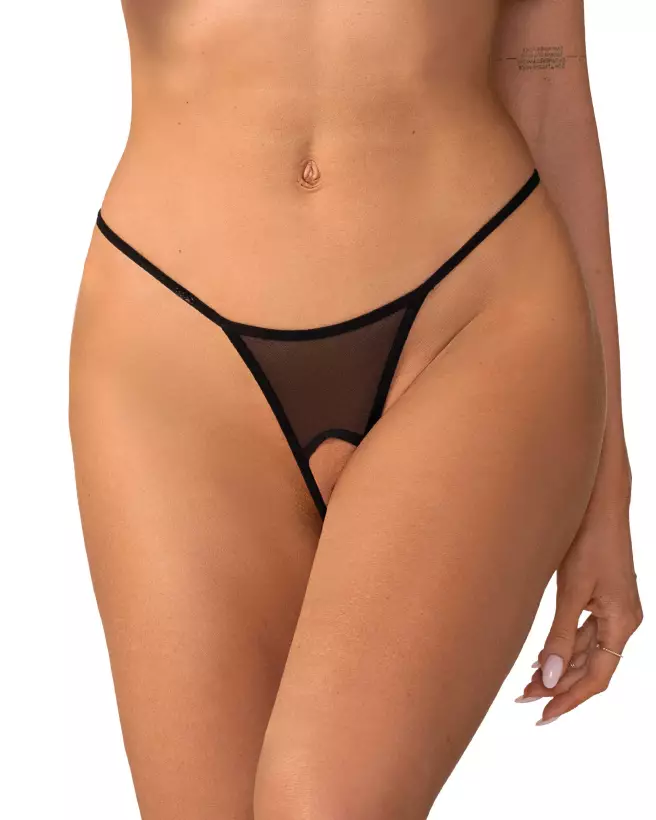 Zaliya String Ouvert Noir Obsessive avec Détail Dentelle-2