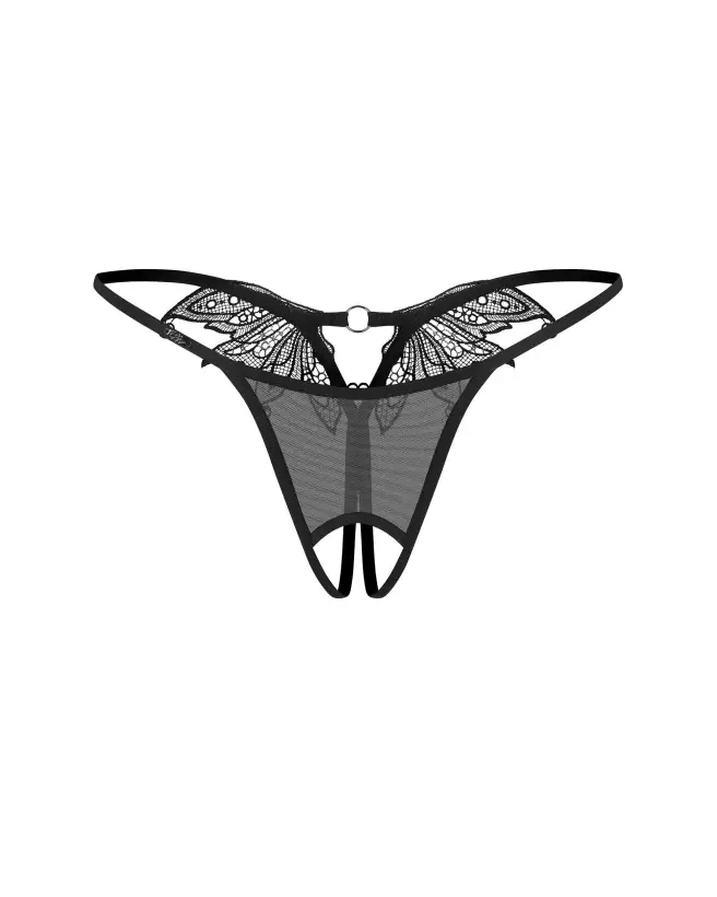 Zaliya String Ouvert Noir Obsessive avec Détail Dentelle-7