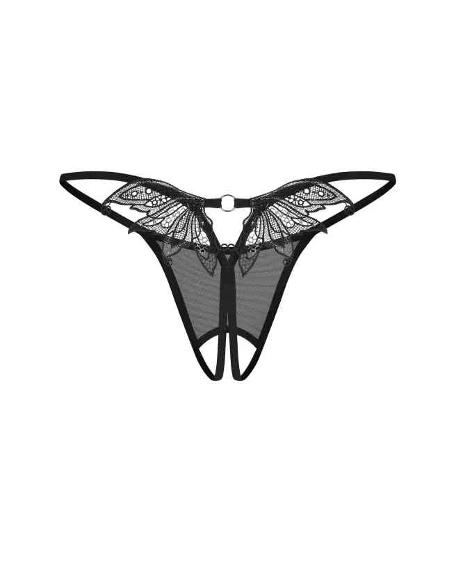 Zaliya String Ouvert Noir Obsessive avec Détail Dentelle-8