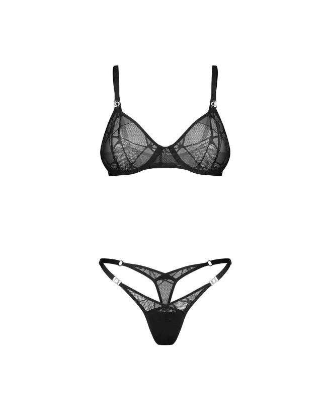 Ensemble Olianna Obsessive noir en dentelle avec soutien-gorge à armatures et string ajustable-6