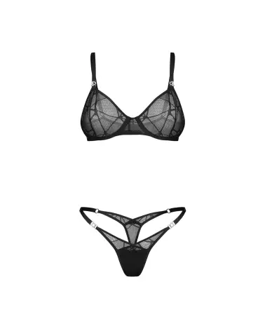 Ensemble Olianna Obsessive noir en dentelle avec soutien-gorge à armatures et string ajustable-6