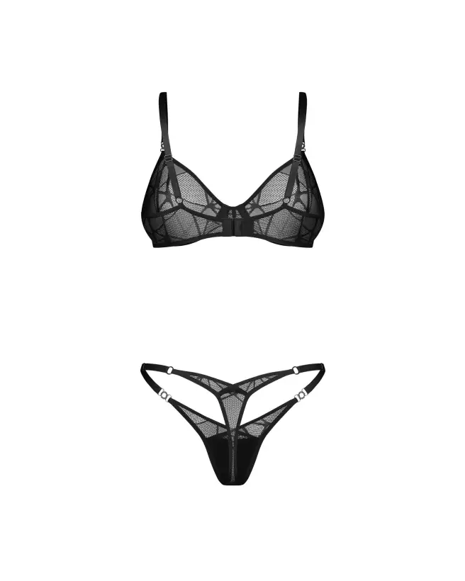 Ensemble Olianna Obsessive noir en dentelle avec soutien-gorge à armatures et string ajustable-7