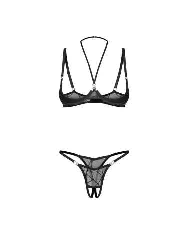 Photo de l'ensemble Olianna noir par Obsessive avec soutien-gorge ouvert et string en dentelle-5