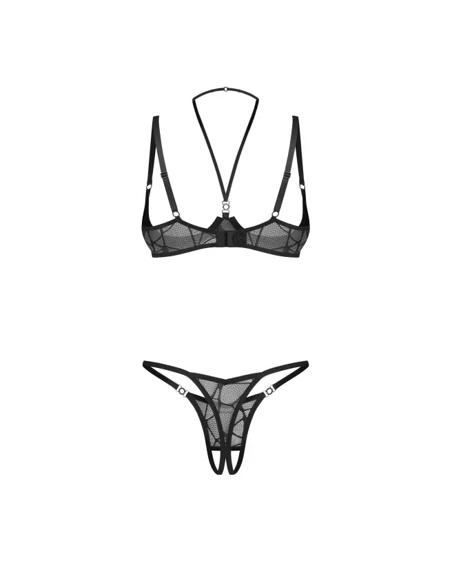 Photo de l'ensemble Olianna noir par Obsessive avec soutien-gorge ouvert et string en dentelle-6