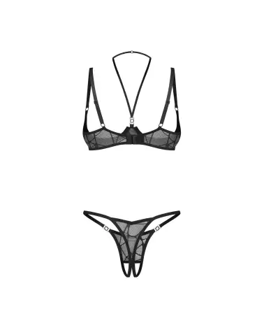 Photo de l'ensemble Olianna noir par Obsessive avec soutien-gorge ouvert et string en dentelle-6