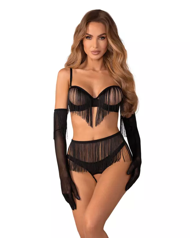 Photo Rossay Ensemble Ouvert 4 Pièces Noir Obsessive Lingerie Élégante-1