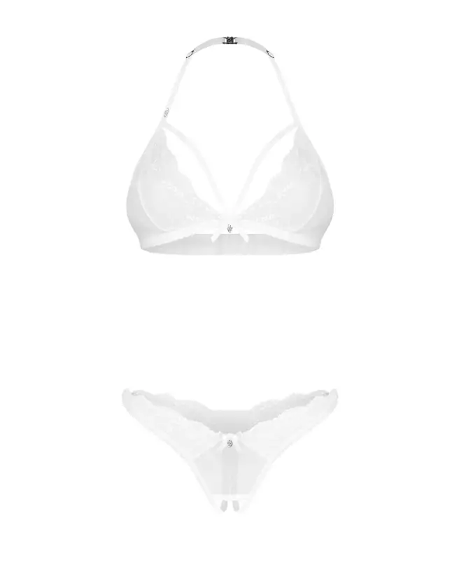 Obsessive Weddya ensemble lingerie blanche trois pièces avec dentelle et design européen-8