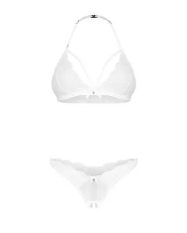 Obsessive Weddya ensemble lingerie blanche trois pièces avec dentelle et design européen-8