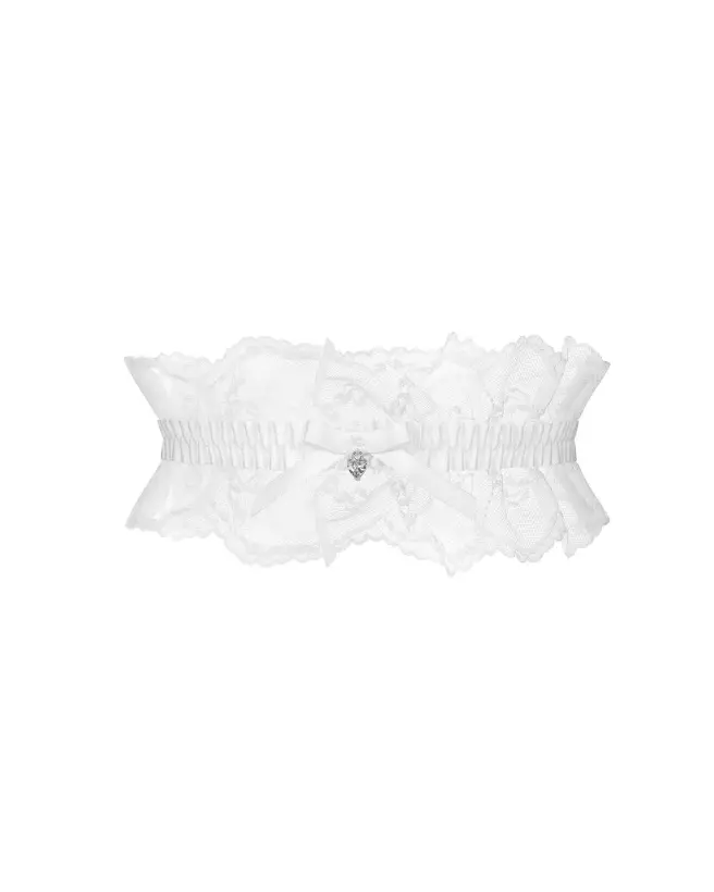 Image de la jarretière blanche Weddya Obsessive, détails en dentelle et élastique confortable-5